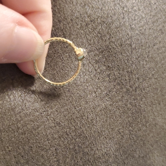 Rainbow Moonstone Ring – Dainty Gold-Toned Bezel Set Hammered Band, Size 7.25 - Picture 3 of 3